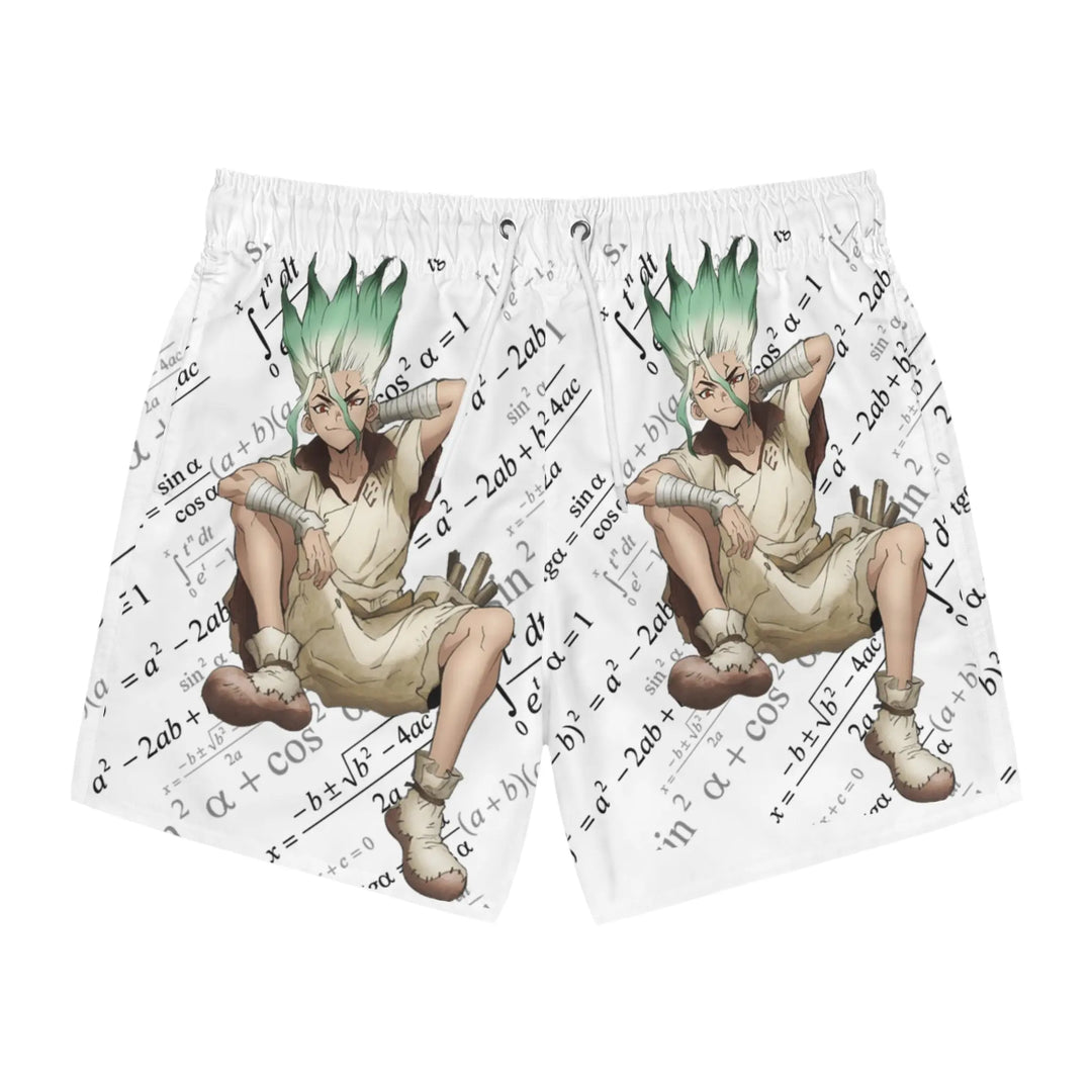 Dr. Stone Inspired Swim Trunks, Anime Swimwear, Unique Beach Shorts, Summer Fashion, Gift for Fans Printify
