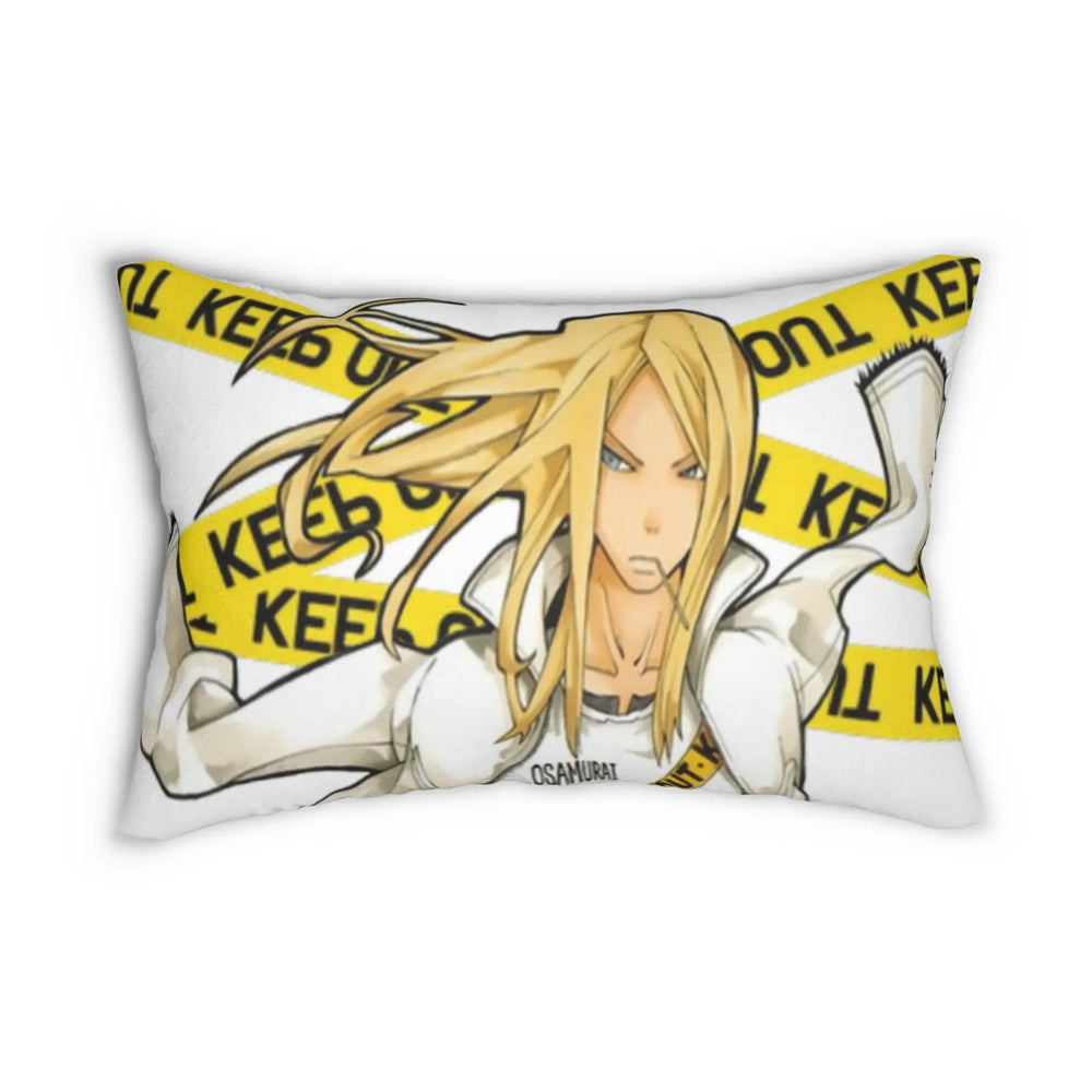 Anime-Inspired Lumbar Pillow, Keep Out Decorative Cushion, Cozy Home Decor, Bedroom Accessory, Gift for Fans, Manga Art Pillow Printify