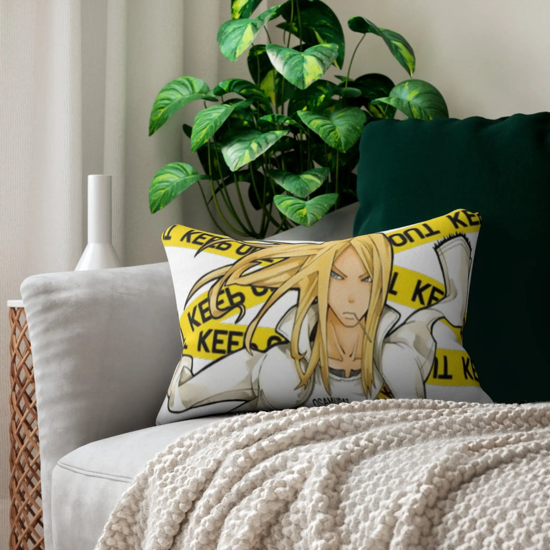 Anime-Inspired Lumbar Pillow, Keep Out Decorative Cushion, Cozy Home Decor, Bedroom Accessory, Gift for Fans, Manga Art Pillow Printify