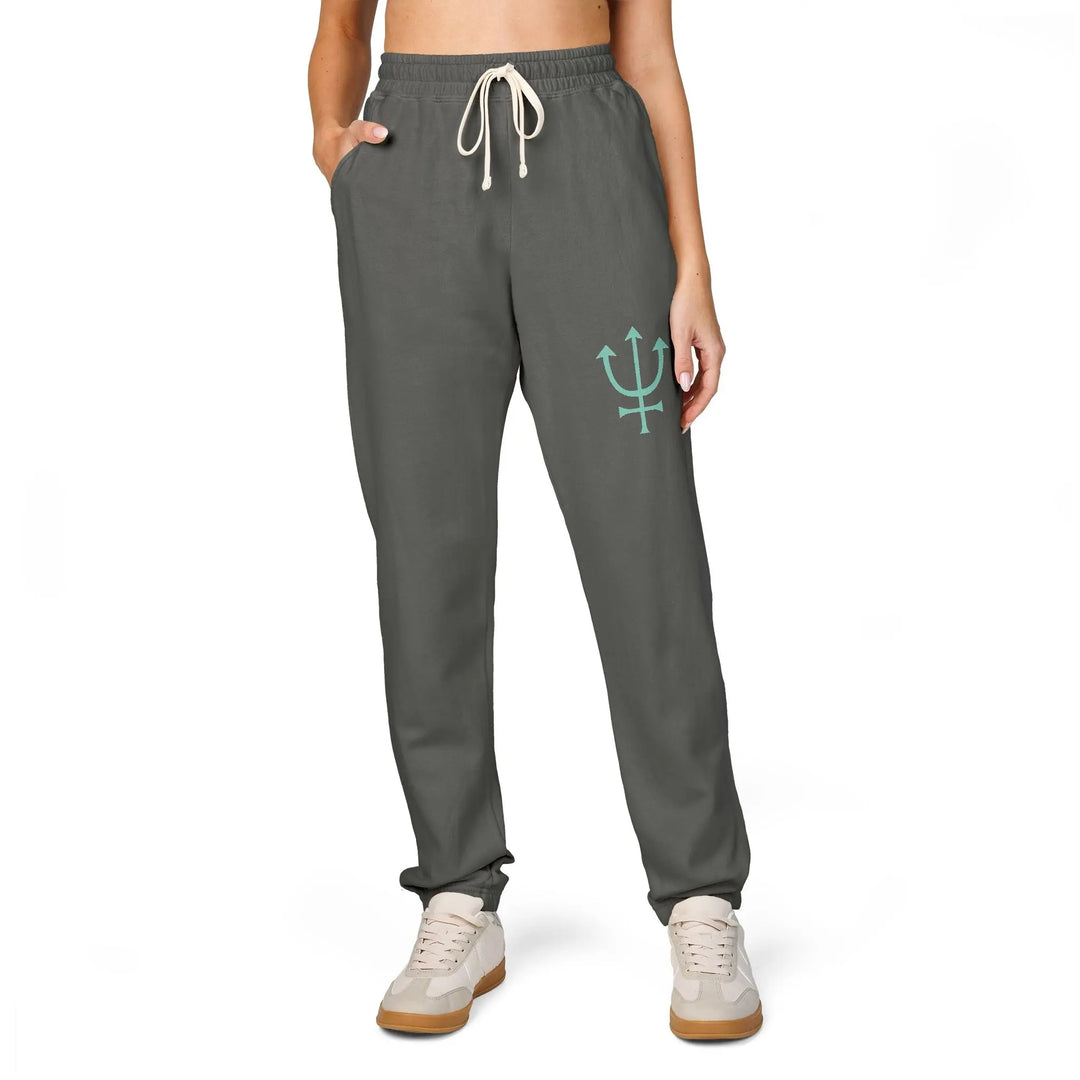 Unisex Garment-Dyed Fleece Sweatpants with Trident Design, Comfortable Loungewear, Perfect for Casual Wear, Athleisure, Gifts for Him & Her Printify