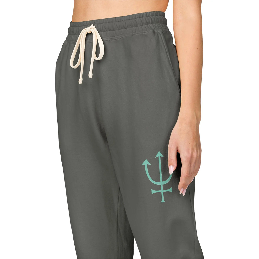 Unisex Garment-Dyed Fleece Sweatpants with Trident Design, Comfortable Loungewear, Perfect for Casual Wear, Athleisure, Gifts for Him & Her Printify